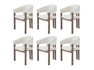 Lot de 6 chaises de salle à manger avec accoudoirs, assise respirante en tissu de lin et métal beige et noyer