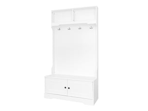 Vestiaire d'entrée avec banc 4 crochets et 2 portes blanc 101.5x183 cm