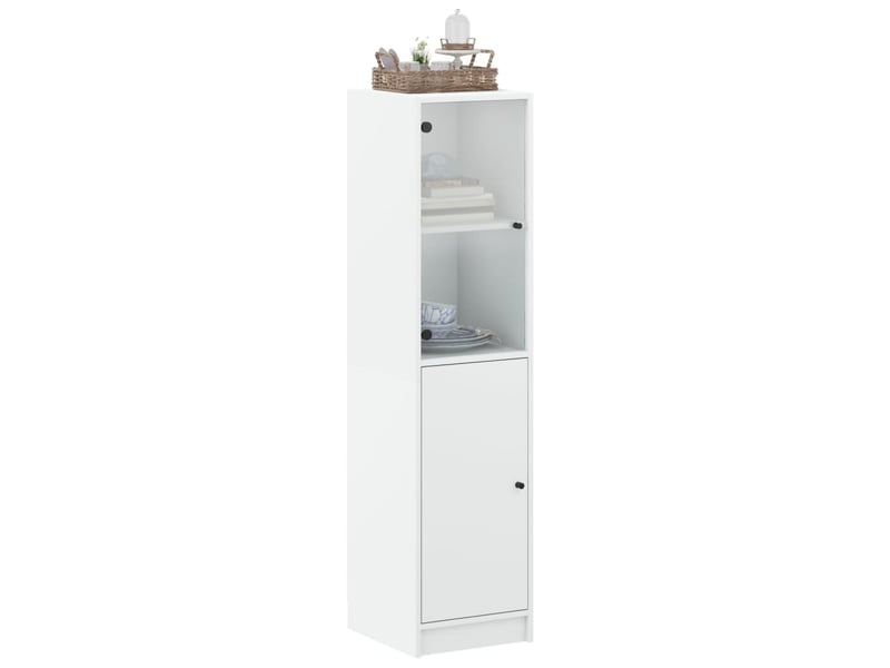  Buffet - bahut - meuble de rangement avec porte en verre blanc 35x37x142 cm  - Conforama D