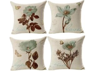 Taie d'oreiller, lot de 4 en coton et lin housse de coussin carré pour lit voiture de la maison canapé 45 x 45 cm papillon & fleur rétro, beige