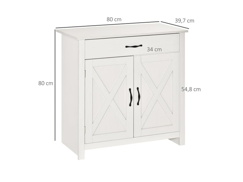  Buffet de salon, meuble de rangement avec tiroir, 2 portes coulissantes de style grange et étagère réglable, 80 x 39,7 x 80 cm, blanc  - Conforama E