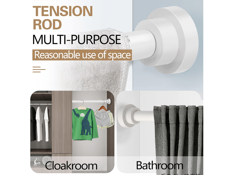  Tringle de garde-robe rétractable, tringle à rideau de douche, tringle à rideau, barre de tension réglable antirouille, (blanc, 55-85 cm)  - Conforama E