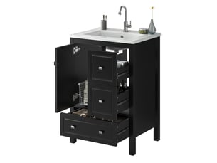 Meuble vasque sur pied 62x47x90 cm avec 3 tiroirs noir