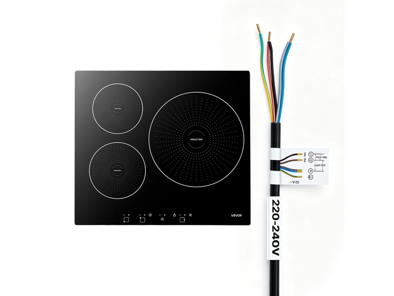  Vevor plaque à induction 3 foyers 59 cm encastrable 6200 w (boost 7200 w), 9 niveaux, écran tactile led, surface vitrocéramique, sécurité enfants SK-63IHB3T2 - Conforama A
