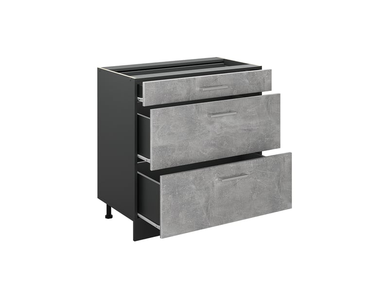  Vicco meuble cuisine, bétonanthracite, 80cm avec 3 tiroirs sans plan de travail  - Conforama C