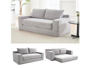Canapé droit convertible <strong>MODENVIE</strong> <strong></strong> 2 places Velours côtelé gris
