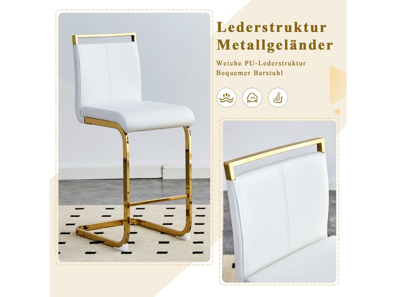  Lot de 2 tabourets de bar en similicuir blanc, pieds en métal doré W3658P368094 - Conforama E