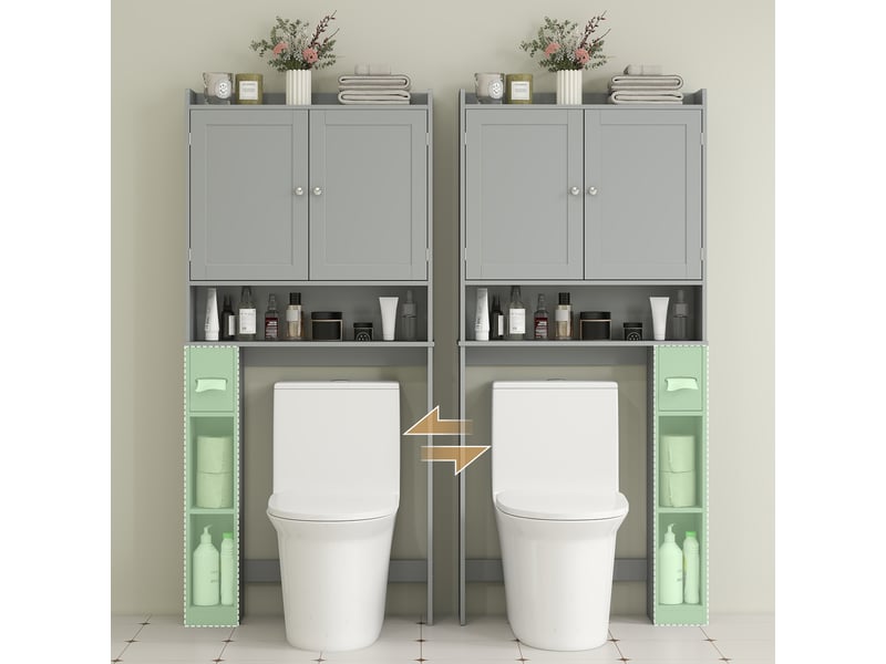  Meuble wc dessus de toilette ou machine à laver, 2 portes, 3 compartiments, porte-papier toilette, gris, 80x19,5x170cm  - Conforama W