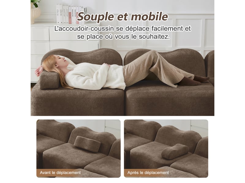  Canapé modulaire en velours - forme en l - 2 places - 1 ottomane - marron - 192x167x70 cm - aucun montage nécessaire  - Conforama W