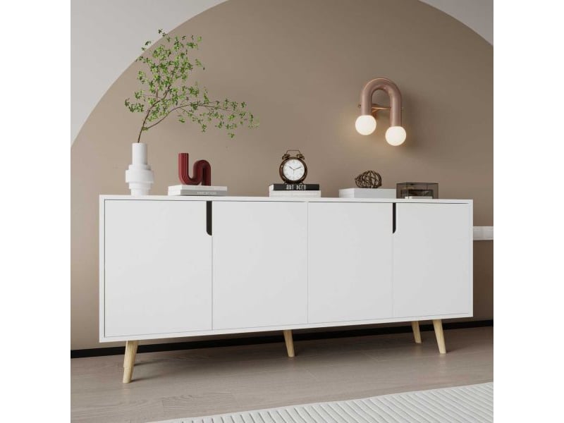  Buffet 4 portes en aggloméré latina modern blanc  - Conforama E