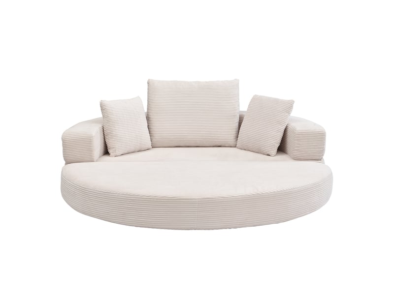 Canapé-lit pliable corda, beige, modulable, ovale 173x176 cm, coussins, tissu velours côtelé, multifonctionnel - Conforama D