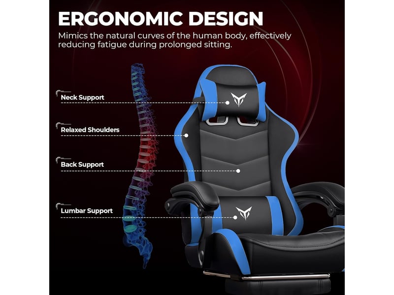 Gtplayer chaise de jeu avec repose-pieds, soutien lombaire et appui-tête réglable - bleu XGC02-BL - Conforama C