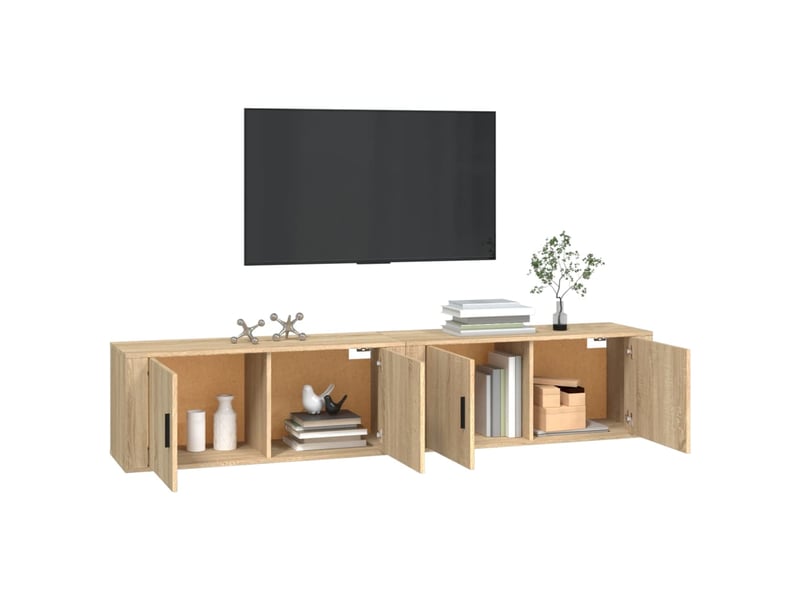  Lot de 2 meuble tv mural, meuble tv suspendu chêne sonoma 100x34,5x40 cm  - Conforama C