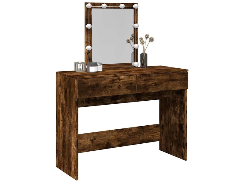  Coiffeuse, table de maquillage avec led chêne fumé 100x40x130 cm  - Conforama D