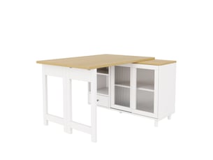 Table à manger pliante extensible 120x40x75,5 cm, panneau de fibres blanc et naturel, avec rangement et porte en verre