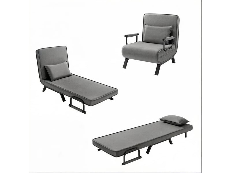 Fauteuil convertible 3 en 1 avec dossier réglable à 5 positions, coussin amovible en lin gris foncé - Conforama A