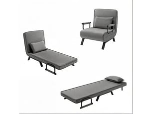 Fauteuil convertible 3 en 1 avec dossier réglable à 5 positions, coussin amovible en lin gris foncé