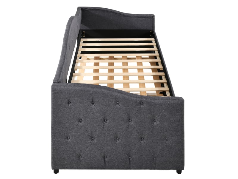  Méridienne 90 x 200 cm avec lit gigogne, canapé-lit, lit simple (sans matelas), lin, style minimaliste, gris  - Conforama D