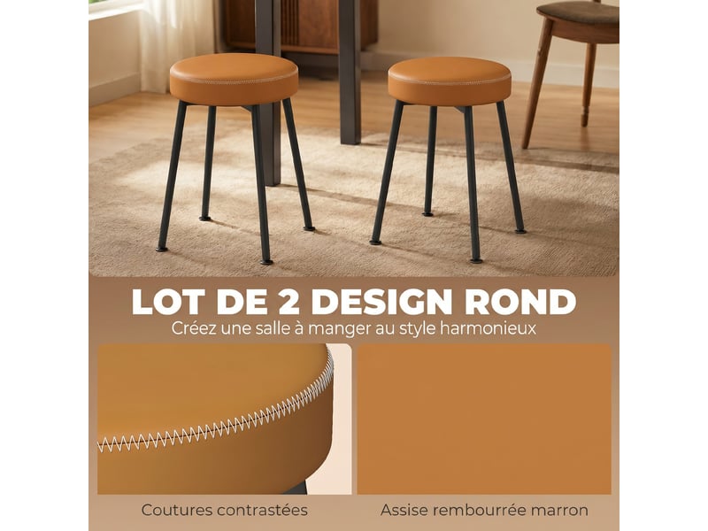  Lot de 2 chaises de salle à manger rondes, marron et noir, chaises de cuisine empilables avec assise rembourrée en pu  - Conforama W