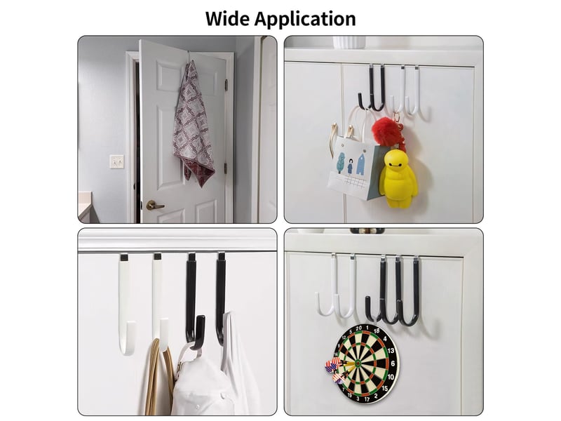  Lot de 6 crochets de porte avec en éviter les rayures - organisateur robuste pour salon, salle de bain, dortoir, chambre à coucher, cuisine, vêtements, blanc  - Conforama C