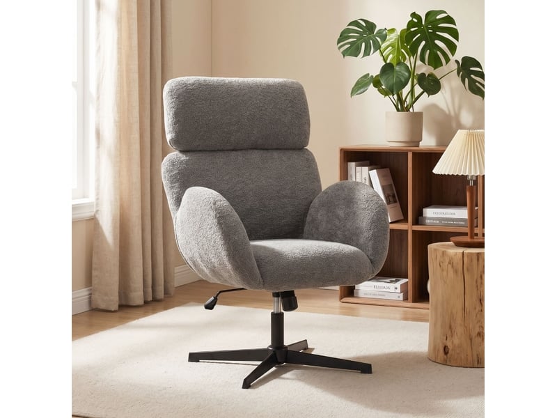  Fauteuil de bureau gris effet velours, réglable avec appuie-tête ajustable  - Conforama B