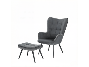 Fauteuil de salon avec repose-pieds 50x49x97cm – lounge chair relax avec dossier haut et pieds en métal – velours côtelé - anthracite