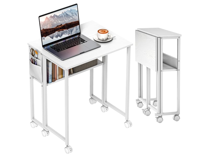  Bureau pliable, transformable en table d'appoint, étagère ouverte, blanc  - Conforama A