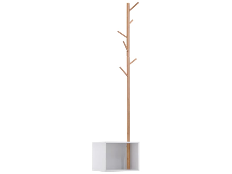  Porte-manteau et armoire 2 en 1 cozy, 40 cm (l) x 30 cm (l) x 180 cm (h), mdf blanc, bois massif, bambou  - Conforama B