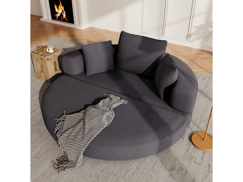 Canapé‑lit ovale modulable sans structure 173 x 176 cm, autoportant, revêtement velours côtelé, livré avec coussins, canapé‑lit pliable multifonction Fay Lum - Conforama B
