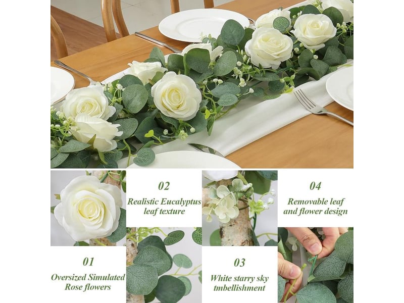  Guirlande fleurs artificielles faux rosier eucalyptus plante artificielle de fleur fausse plantes suspendues pour 2 pièces 1.8m  - Conforama D