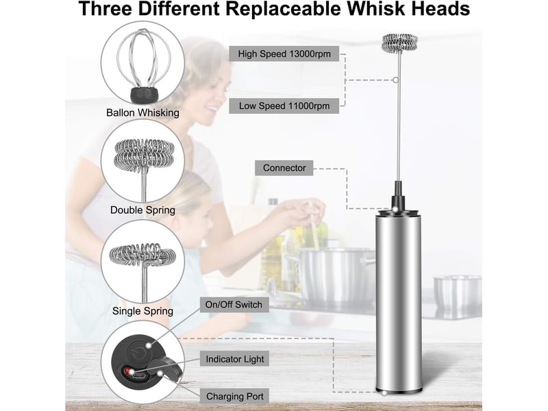  Mousseur à lait électrique mousseur de lait rechargeable usb et mini batteur avec dual fouet tête  - Conforama B