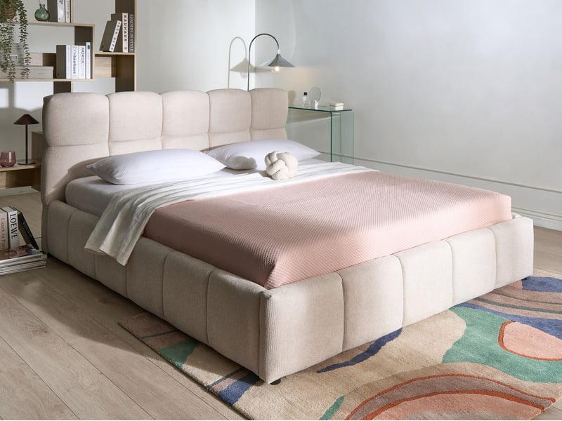 Lit ottoman tissu noyon 180 x 200 cm beige clair  - Conforama B
