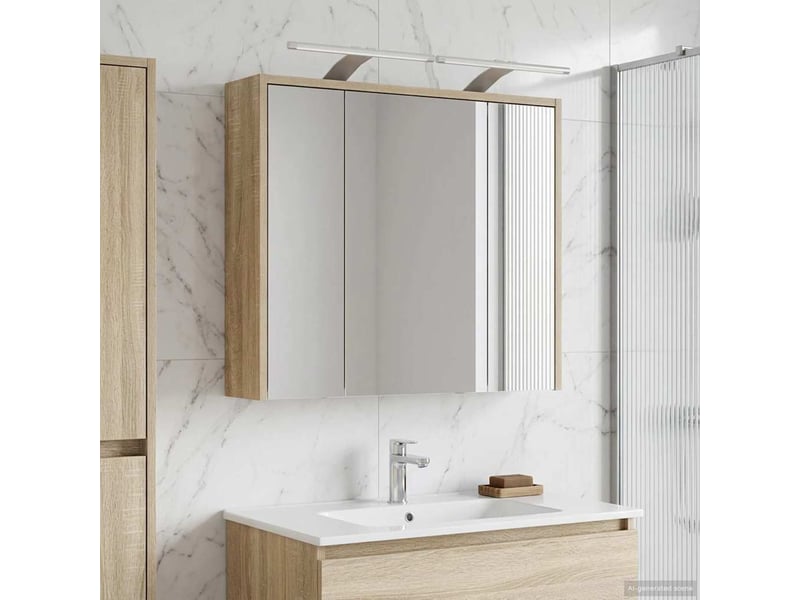 Armoire miroir salle de bain, meuble de rangement chêne sonoma shl2441 - Conforama B