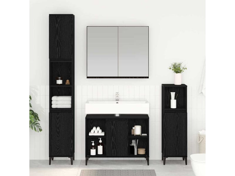  Ensemble de mobilier de salle de bain 3 pièces chêne noir cf64466  - Conforama B