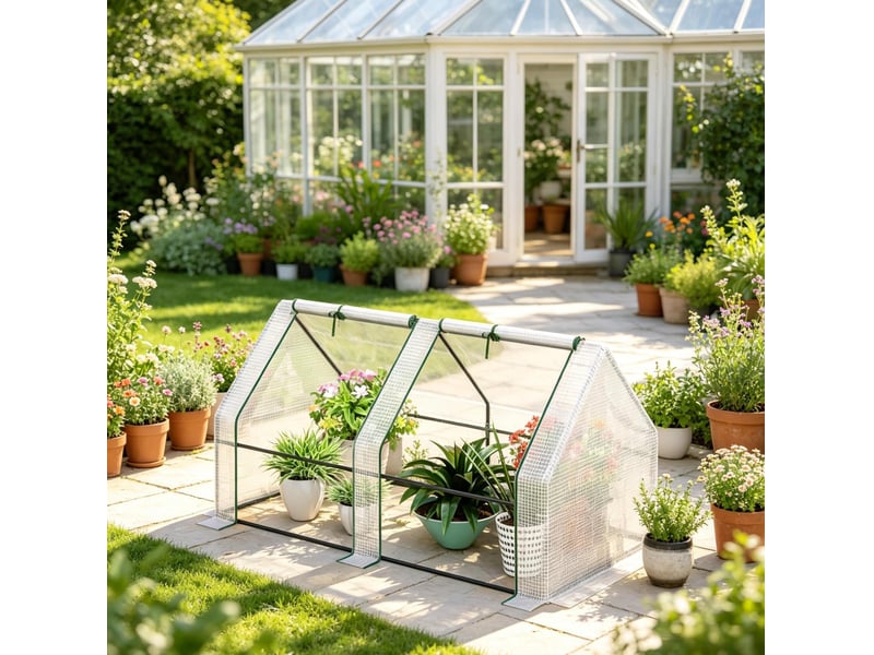  Mini serre de jardin 180 x 90 x 90 cm – blanche – 2 fenêtres enroulables pour protéger vos plantes  - Conforama B