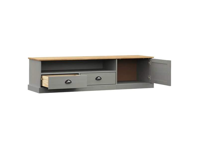  Meuble tv - banc tv - meuble de rangement vigo gris 156x40x40 cm bois massif de pin  - Conforama D