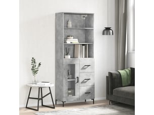 Buffet haut - bahut - meuble de rangement gris béton 69,5x34x180 cm bois d'ingénierie