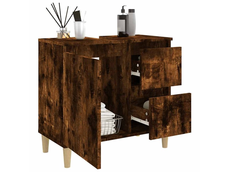  Amoire de salle de bain chêne fumé 65x33x60cm bois d'ingénierie shl569  - Conforama D