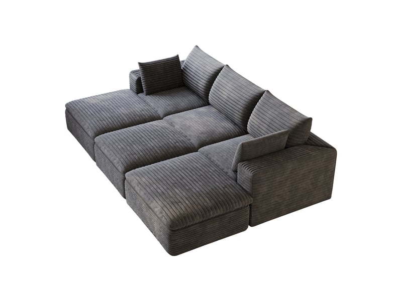 Canapé nuage en velours côtelé 6 places gris foncé 260 cm - Conforama A