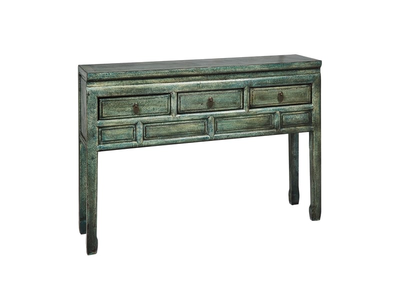  Console en bois avec 3 tiroirs style oriental 128x30x88 ningbo - vert foncé  - Conforama C