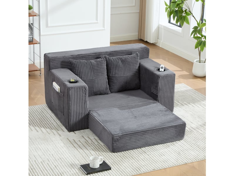 Canapé-lit 2 places convertible en velours côtelé gris homvra - Conforama C