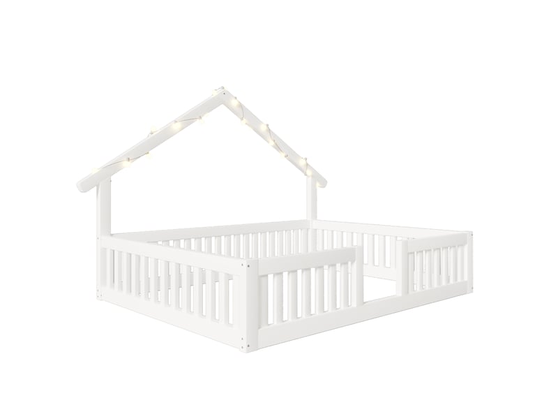  Lit d'enfant 140 x 200 cm, avec barrière de sécurité, guirlande lumineuse led, blanc  - Conforama E
