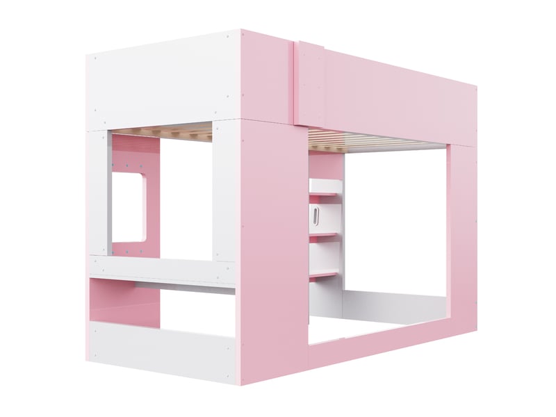  Lit mezzanine en bois 90×200 cm - avec éclairage led - avec petit bureau - avec barrières de sécurité - rose (matelas non inclus)  - Conforama R