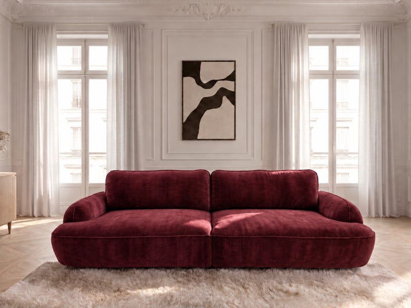 Bobochic canapé droit convertible 4 places celeste tissu lisse rouge CELESTE - Conforama D