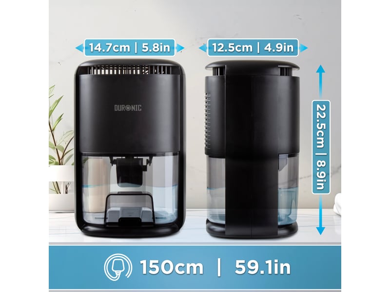 Duronic dh07 bk déshumidificateur 22,5w jusqu'à 200 ml d'eau par jour réservoir d'1 litre compact et silencieux idéal pour petits espaces - Conforama B