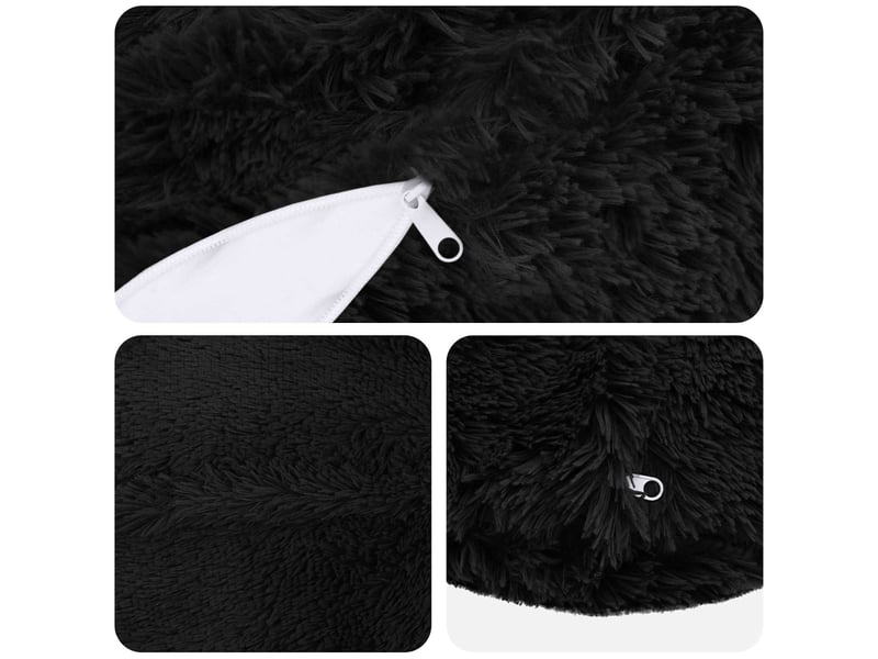  Lot de 2 coussins avec oreiller, coussins décoratifs heerlen noir fleece pv cf50521  - Conforama E