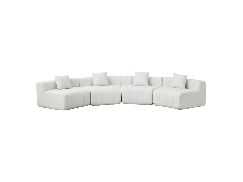  Canapé 4 places - 383.5x83.8x73.6 cm - canapé droit incurvé modulaire chenille avec 4 coussins sans montage - blanc  - Conforama A