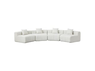 Canapé 4 places - 383.5x83.8x73.6 cm - canapé droit incurvé modulaire chenille avec 4 coussins sans montage - blanc
