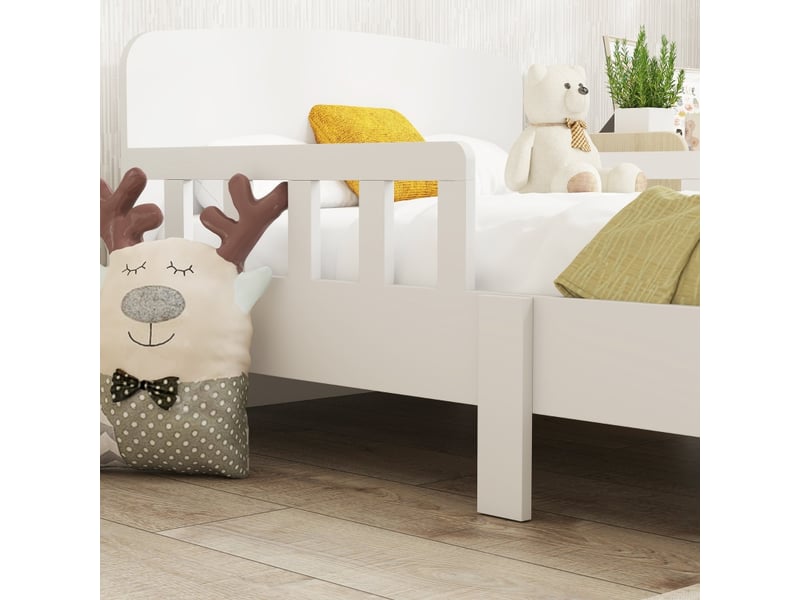  Lit enfant avec barrières de sécurité, lit pour tout-petits de 3 à 8 ans, mdf, blanc  - Conforama W