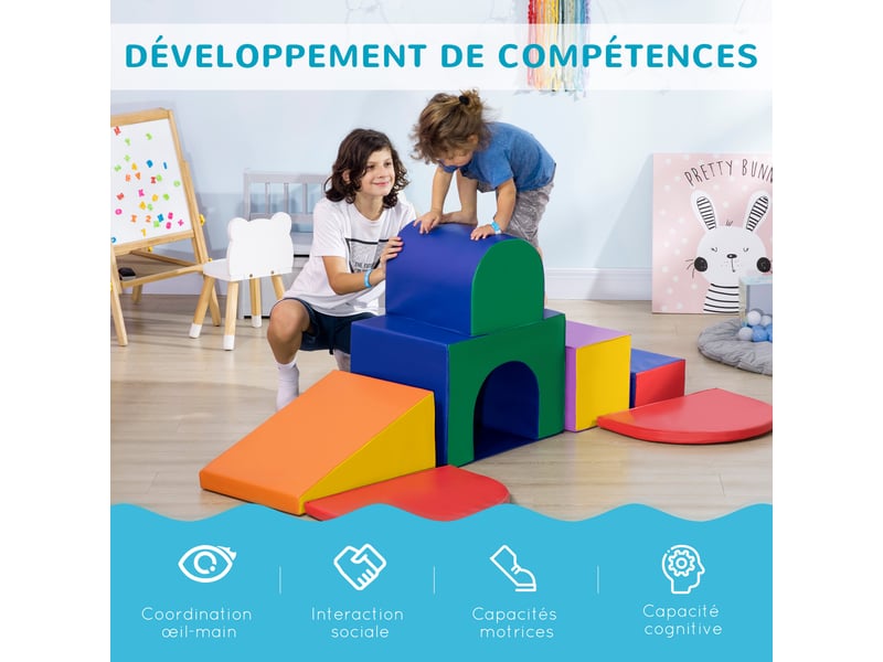  7pcs parcours motricité bébé, jouet d'escalade, mousse blocs de construction avec revêtement synthétique, jouets éducatifs pour enfants d'âge préscolaire, multicolore  - Conforama D
